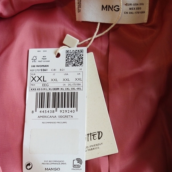 Mango NWT Greta Pink Peach Double Breasted Blazer Career Professional Vibrant - Picture 7 of 10